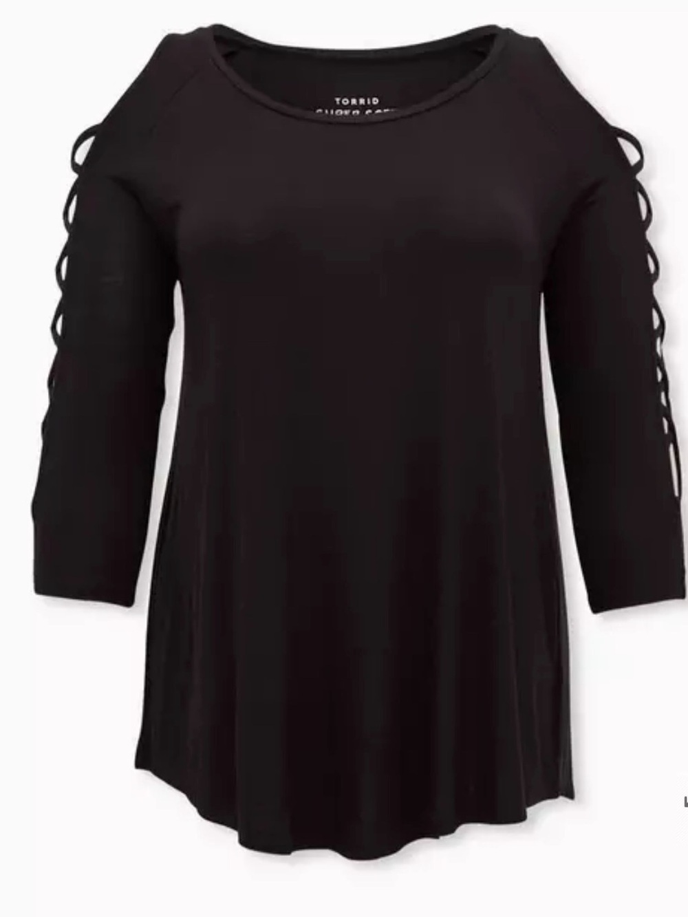 Torrid Deep Black Peekaboo Long Sleeve Scoop Neck Top Super Soft size 3X